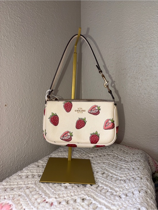Coach Handbags - Coach Cream Mini Shoulder Bag with Red Strawberry Print